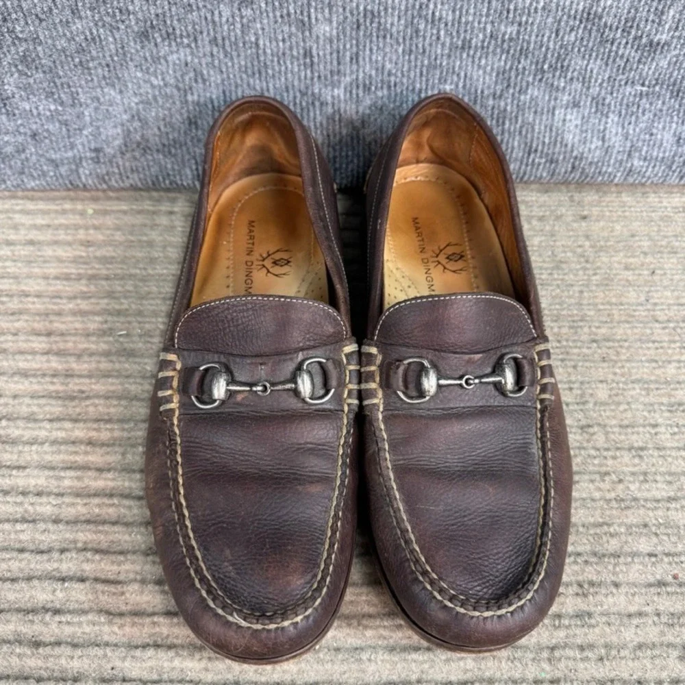 Martin Dingman Mens Brown Leather Bit Loafers Dress Shoes Size 10.5 M